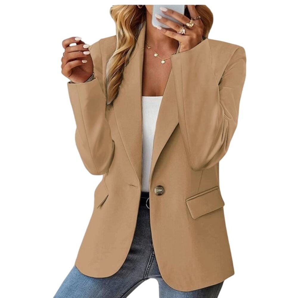 Mina Self Blazer Lined Single Button Camel SZ M N… - image 1